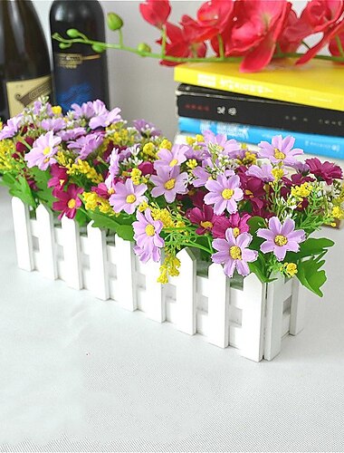 Künstliche Blumenpflanzen – gemischte Farbgänseblümchen im Lattenzauntopf für Innenbüro, Hochzeit, Heimdekoration, künstliche Blumen für Hochzeit, Bogen, Garten, Wand, Heimparty, Hotel, Büro,
