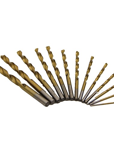 13 st 2-12 mm spiralborrsats med rund skaft titanbelagd hålskärare höghastighetstålpistolborr för träbearbetning av metall