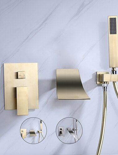  حنفية حوض استحمام مثبتة على الحائط مع دش يدوي ، تركيب حائط حديث مع صمام سيراميكي ، حنفيات دش مملوءة بحوض الاستحمام ، حنفية متتالية بمقبض واحد