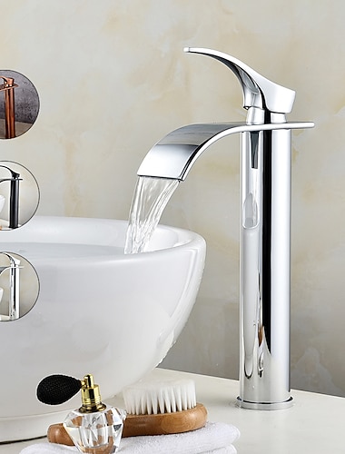  håndvask armatur moderne stil enkeltgreb krom vandfald rustfrit stål moderne badeværelse armatur justerbar til koldt og varmt vand sølvfarvet