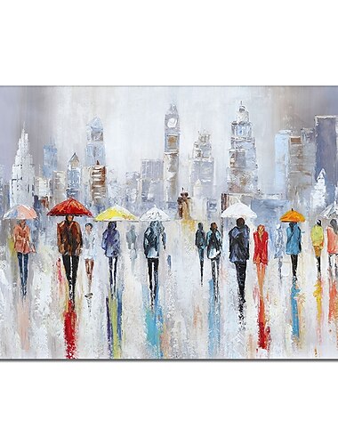 Fait à la main peint à la main peinture à l'huile art mural amoureux des pluies décoration de la maison décor toile roulée pas de cadre non étiré