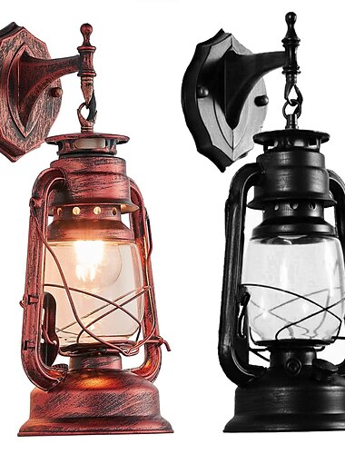  Country Style Lantern Wall Lamp Retro Installation Wall Lamp with Glass Shade Suitable for Attic Bedroom Farmhouse 7 inches Deep x 15 inches High