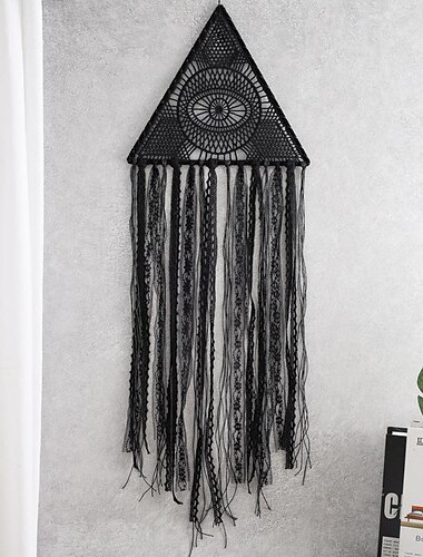 djeveløye drømmefanger svart håndlaget gave fjærkrok blomst vindklokke ornament veggheng dekor kunst boho stil 26*58*84cm