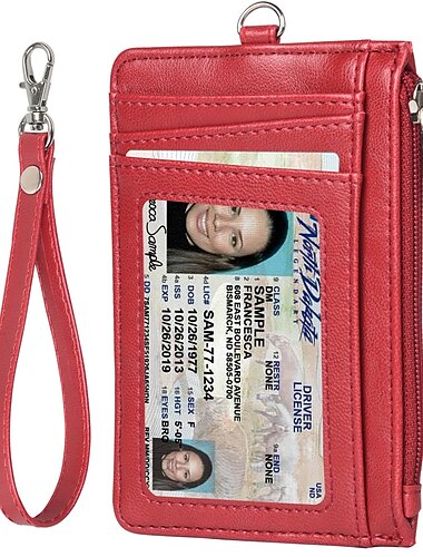 حامل بطاقة ائتمان جلدية للرجال والنساء حقيبة هوية تجارية RFID غلاف بطاقة النقل غلاف رقيق مع حبل