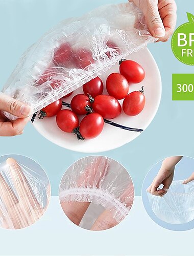  300pcs Food Cover Plastic Wrap Elastic Food Lids For Fruit Bowls Cups Caps Storage Kitchen Fresh Keeping Saver Bag