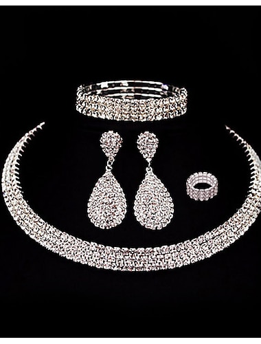  Bridal Jewelry Sets Four-piece Suit Chrome Rings 1 Necklace 1 Bracelet Earrings Women\'s Stylish Elegant Fashion Cute Cool Retro Precious irregular Jewelry Set For Party Wedding Gift / Engagement