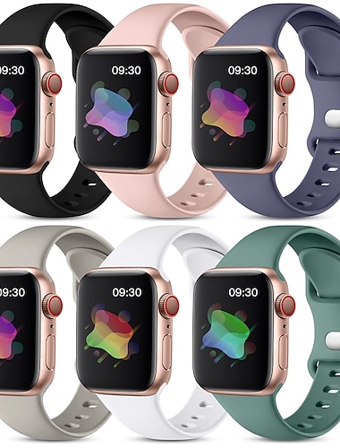 6-pack Sportband Kompatibel med Apple Watch klockband 38mm 40mm 41mm 42mm 44mm 45mm 49mm Dam Herr Vattentät Mjuk silikon Ersättningsurband för iwatch Series Ultra 8 7 6 5 4 3 2 1 SE