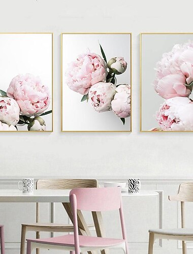 3 paneler peon/ rosa blomst veggkunst vegghengende gave hjemmedekorasjon rullet lerret uten ramme uinnrammet ustrukket