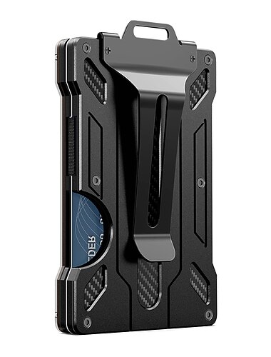 Portofel pentru bărbați - portofel subțire din aluminiu metalic cu clip pentru bani cu 1 fereastră transparentă pentru ID blocare RFID ține până la 15 carduri cu clip pentru bani. Portofel