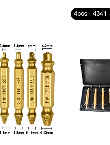 Extractor de tornillos hss4341 de 4/5/6 uds, herramienta de extracción de clavos, juego de tornillos rotos fácilmente, extractor de doble cabezal, herramientas de demolición
