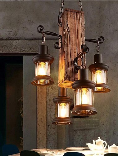 4-flammig 45 cm Pendelleuchte Holz Industriell Landhausstil 110-120V 220-240V 4-flammig 45 cm Pendelleuchte Holz Industriell Landhausstil 110-120V 220-240V