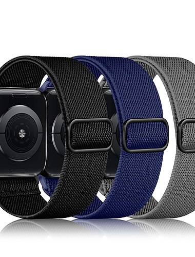 3 paquet Boucle solo loop Compatible avec Bracelet Apple Watch 38mm 40mm 41mm 42mm 44mm 45mm 49mm Élastique Fermoir en métal Extensible Nylon Bracelet de remplacement pour iwatch Ultra 2 Series 9 8 7