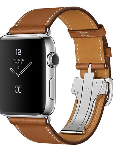 Kompatibel med Apple Watch klockband 38mm 40mm 41mm 42mm 44mm 45mm 49mm Lyx Justerbar Spänne i rostfritt stål Äkta Läder Ersättningsurband för iwatch Series Ultra 8 7 6 5 4 3 2 1 SE