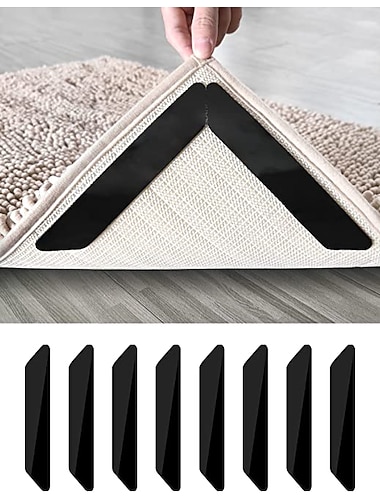 8 st matta tejp, återanvändbar tvättbar matta tejp, dubbelsidiga halkfria mattdynor för trägolv, mattproppar för området mattor, svart