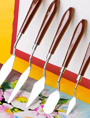 5 peças facas de pintura espátula de aço inoxidável faca de paleta acessórios de pintura a óleo conjunto de mistura de cores para pintura acrílica em tela a óleo-lightwish
