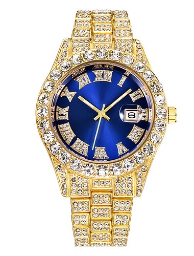 Kvarts ur til mænd mandligt hip hop fuld diamant ur luksus rustfrit stål ur mænds analog kvarts ure gave kæreste