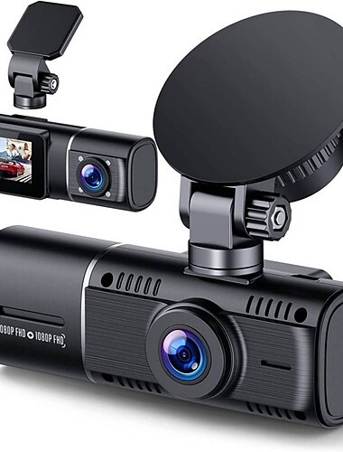 Dual Dash Cam with 64GB Micro SD Card, 1080P Front and Inside Dash Camera for Cars IR Night Vision Car Camera for Taxi Parking Monitor HDR Motion Detection Suction Cup