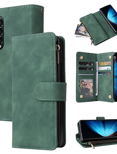 telefoon hoesje Voor Samsung Galaxy Z-vouw 7 Z-vouw 6 Z Fold 5 Z Fold 4 Wallet Card Case Rits Sleuven voor kaarthouders Magnetische Flip Effen PU-nahka