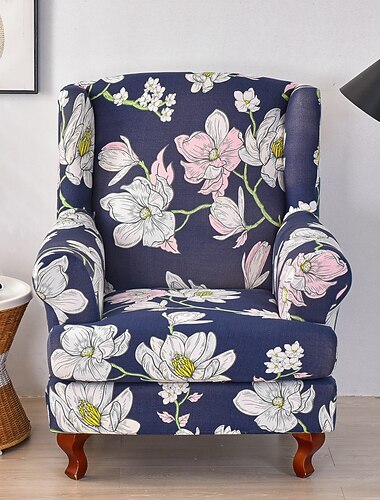 1 ensemble de 2 pièces housse de chaise à oreilles extensible housses de fauteuil à oreilles imprimé floral housses de fauteuil à oreilles en tissu spandex avec fond élastique pour décor de chambre à