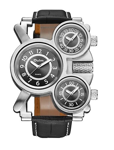 Reloj de cuarzo para hombres Reloj de pulsera casual creativo Analógico Luminiscente Tres zonas horarias Reloj impermeable con correa de cuero