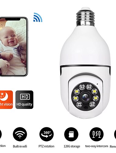 Caméra IP 1080P HD Ampoule Sans Fil Détection de présence Accès à Distance Intérieur Appartement Soutien