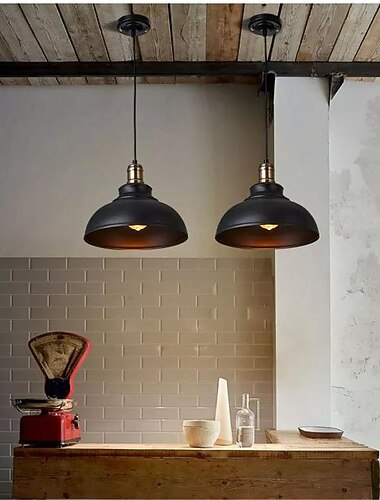  תאורת תליון, מנורת תקרה וינטג\' כפרית מתכת, גופי תאורה תלויים עם בסיס e26, נורות תליון שחורות תעשייתיות למסדרון אי מטבח סלון סלון