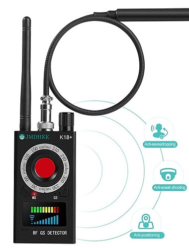 K18+ bugdetector, RF-signaalscanner en detector voor verborgen camera's, GPS-tracker, anti-spionageapparaat voor hotels, thuis, kantoor, reisbeveiliging, anti-afluisteren en anti-heimelijk filmen.