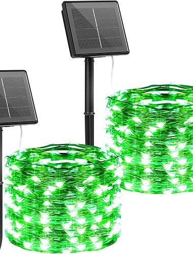 2 pack solar lichtslingers kerstverlichting decoratie buiten 12 m 120 leds fairy koperdraad verlichting met 8 modi waterdichte decoratie koperdraad verlichting voor patio yard bomen kerst bruiloft