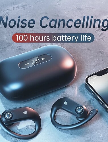 Bluetooth Hodetelefoner 4 Mikrofoner Klare Anrop 100 Timer Spilletid med 2200 mAh Trådløs Ladeboks Stador Trådløse Ørepropper Svettebestandig Vanntett Øreklokker Sport Løping Spill Valentinsdagsgave