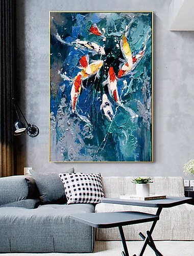 kézzel készített, kézzel festett olajfestmény fali művészet modern absztrakt koi tájkép festmény lakberendezési dekoráció hengerelt vászon keret nélkül feszítetlen