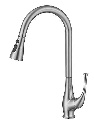 köksblandare med utdragbar spray, enkelhandtag ett hål nickelborstad / galvaniserad utdragbar / neddragbar / standardpip / hög / hög båge centerset