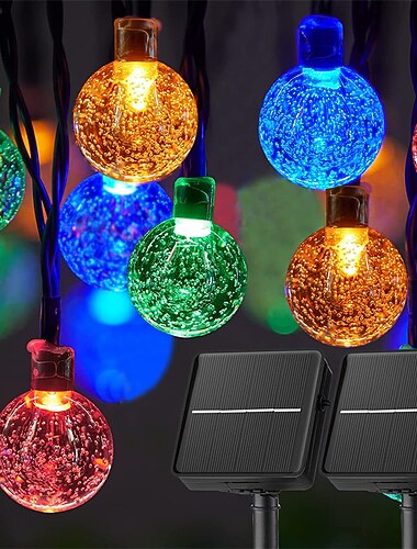 2 balení křišťálové koule solární řetězová světla, 10 m 100 LED & 6 m 60 LED pohádková světla vodotěsná venkovní vánoční zahradní dekorace na večírek
