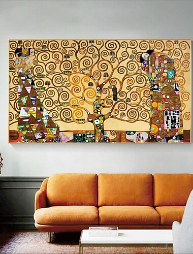 håndlaget håndmalt klimt oljemaleri veggkunst berømt livets tre maleri hjemmedekorasjon dekor rullet lerret uten ramme ustrukket