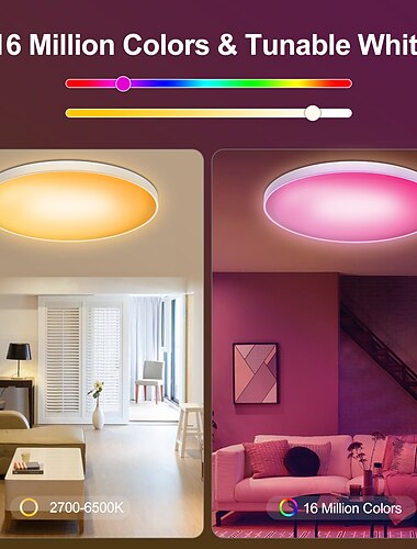 مصباح سقف ذكي 12 بوصة 30 وات RGB تغيير لون بلوتوث واي فاي التحكم في التطبيق 2700k-6500k مزامنة قابلة للتعتيم مع الموسيقى متوافق مع Alexa google Home
