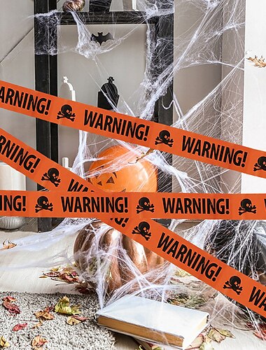 2 db 500x8,5 cm (197*3,3 hüvelyk) halloween figyelmeztető szalag táblák kellékek szigetelő öv parti veszélyre figyelmeztető vonal halloween dekoráció