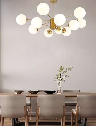 Suspension 12 têtes lustre nordique design spoutnik moderne abat-jour en verre doré finitions peintes en métal 110-120v 220-240v