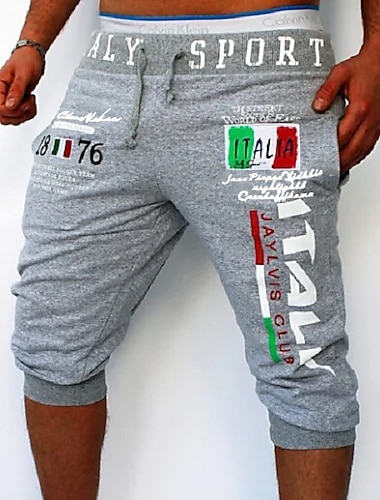  Men\'s Athletic Pants Sweatpants Capri Pants Drawstring Print Letter Sports Outdoor Weekend Streetwear Stylish Black White Micro-elastic