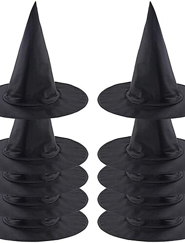  Chapeau de sorciere d\'Halloween, chapeau de sorcier pointu noir pour adultes, accessoire de costume d\'Halloween en tissu Oxford, decoration de fete d\'horreur pour cosplay, 1 paquet