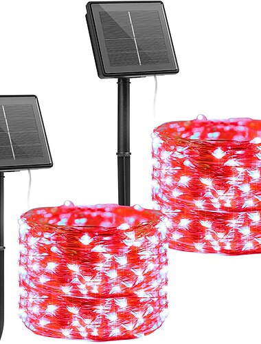 2 pack guirlandes solaires lumières de noël décoration extérieure 12m 120leds fée fil de cuivre lumières avec 8 modes étanche décoration fil de cuivre lumières pour patio yard arbres noel fête de