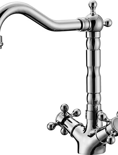  Baterie de bucătărie din alamă antică, două mânere, cu o gaură, robinete de bucătărie tradiționale montate pe punte, cu comutator cald și rece