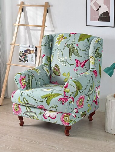 1 set van 2 stuks stretch wingback stoel hoes bloemen bedrukte vleugel stoel kussenovertrekken spandex stof wingback fauteuil hoezen met elastische bodem voor woonkamer slaapkamer decor