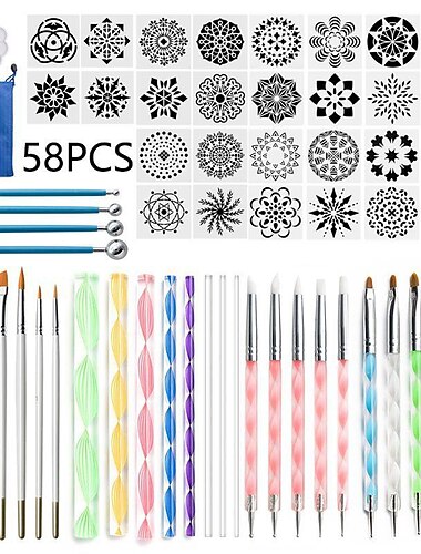 סט כלי מנקד 58 יחידות עם רוכסן כחול שקית אחסון עמידה למים לצביעת סלעים