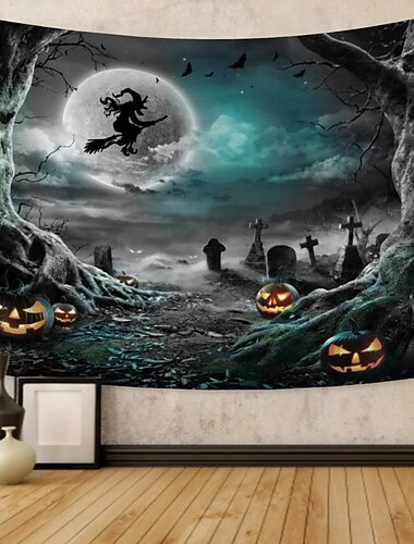 Dekorationen Wandteppich Jack O Laterne Kürbis Dekor Wandkunst großer hängender Wandteppich Wandmalerei Dekor Fotohintergrund Decke Vorhang Heimat Schlafzimmer Wohnzimmer Fledermaus gruselige Haus