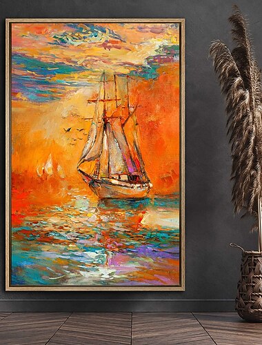 kézzel készített olajfestmény vászon fal művészeti dekoráció modern vitorlás táj lakberendezéshez hengerelt keret nélküli feszítetlen festmény