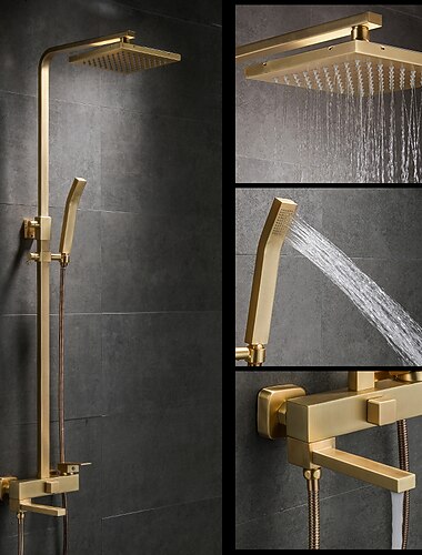 Shower Faucet,Shower System Rainfall Shower Head System Body Jet Massage Set Handshower Included Sound Shower Head Rainfall Shower Antique Vintage Style Nickel Brushed Electroplated