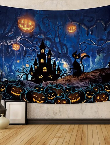 halloween dekorationer gobelin jack o lanterne græskar indretning vægkunst stort hængende gobelin vægmaleri indretning fotografi baggrund tæppe gardin hjem soveværelse stue flagermus hjemsøgt hus