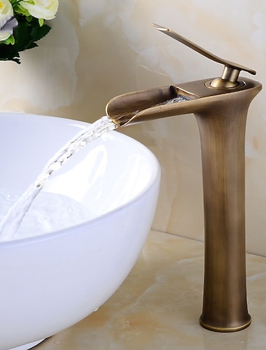  Bathroom Sink Faucet,Brass Waterfall Centerset Single Handle One Hole Bath Taps
