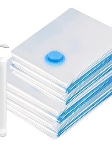 Bolsas de vacío de viaje con bomba de sellado, paquete de 5, para ropa, mantas, almacenamiento, con válvula, borde transparente, plegables, comprimidas, organizadoras, ahorradoras de espacio de viaje.