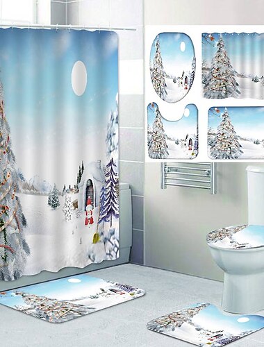 vánoční zasněžený vzor tisk koupelna sprchový závěs toaleta pro volný čas čtyřdílný design