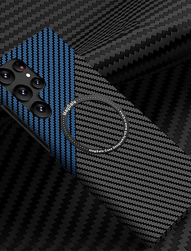 téléphone Coque Pour Samsung Galaxy S23 S22 S21 Ultra Plus Avec Magsafe Magnétique Antipoussière Résistance aux Chutes Quatre Coins Lignes / Vagues Fibre de Carbone